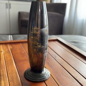 1930 Japanese Engraved Bronze Mt Fugi Pedestal Vase